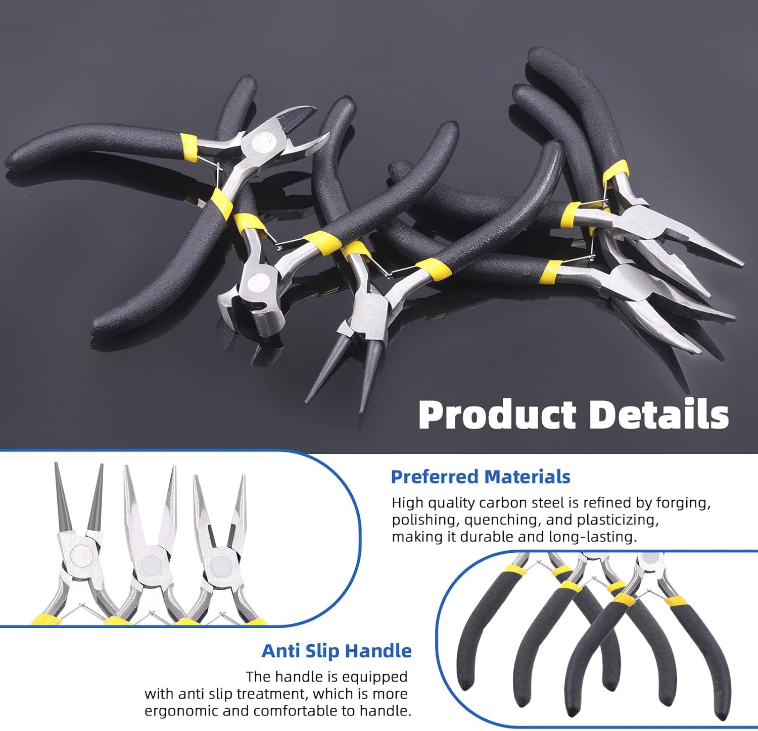 Glarks 8Pcs Jewelry Pliers Kit with Needle Nose Pliers/Round Nose Pliers/Bent Nose Pliers/Wire Cutters/Crimping Pliers/End Nippers/Bail Making Pliers/Nylon Pliers for Jewelry Making Supplies