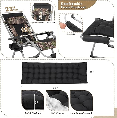 Miniatura 5 de Athena Collection Zero Gravity - Juego de 2 sillas de salón para exteriores con cojín, 29 pulgadas de ancho, sillas reclinables con soporte para