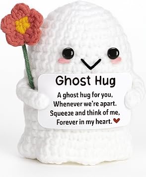 Unique Friendship Birthday Gift for Bestie Her Him Long Distance Thinking of You Gift for Women Men Handmade Crochet Ghost Hug Ornament Thoughtful Boo Spooky Relationship Decor for Goodbye