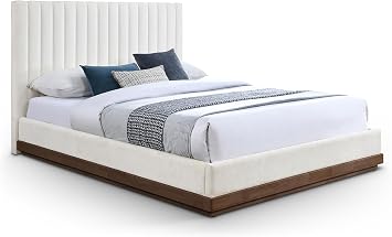 Meridian Furniture B1245Cream-Q Emmet Collection Modern | Contemporary Queen Bed with Soft Cream Chenille Fabric, Walnut Finish, Solid Wood Base, Tufted, 67.5" W x 87.5" D x 48.5" H, Cream, Queen
