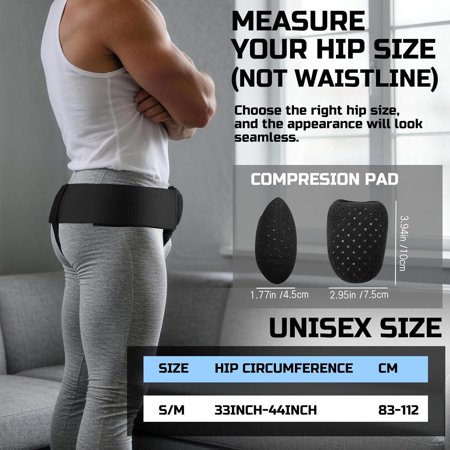 Hernia Belts for Men & Women, Inguinal Hernia Belt for Men Fits Left or Right Hernia, Hernia Support for Men With Adjustable Waist Strap & Compression Pressure Pad for Pre & Post-Surgery | Black