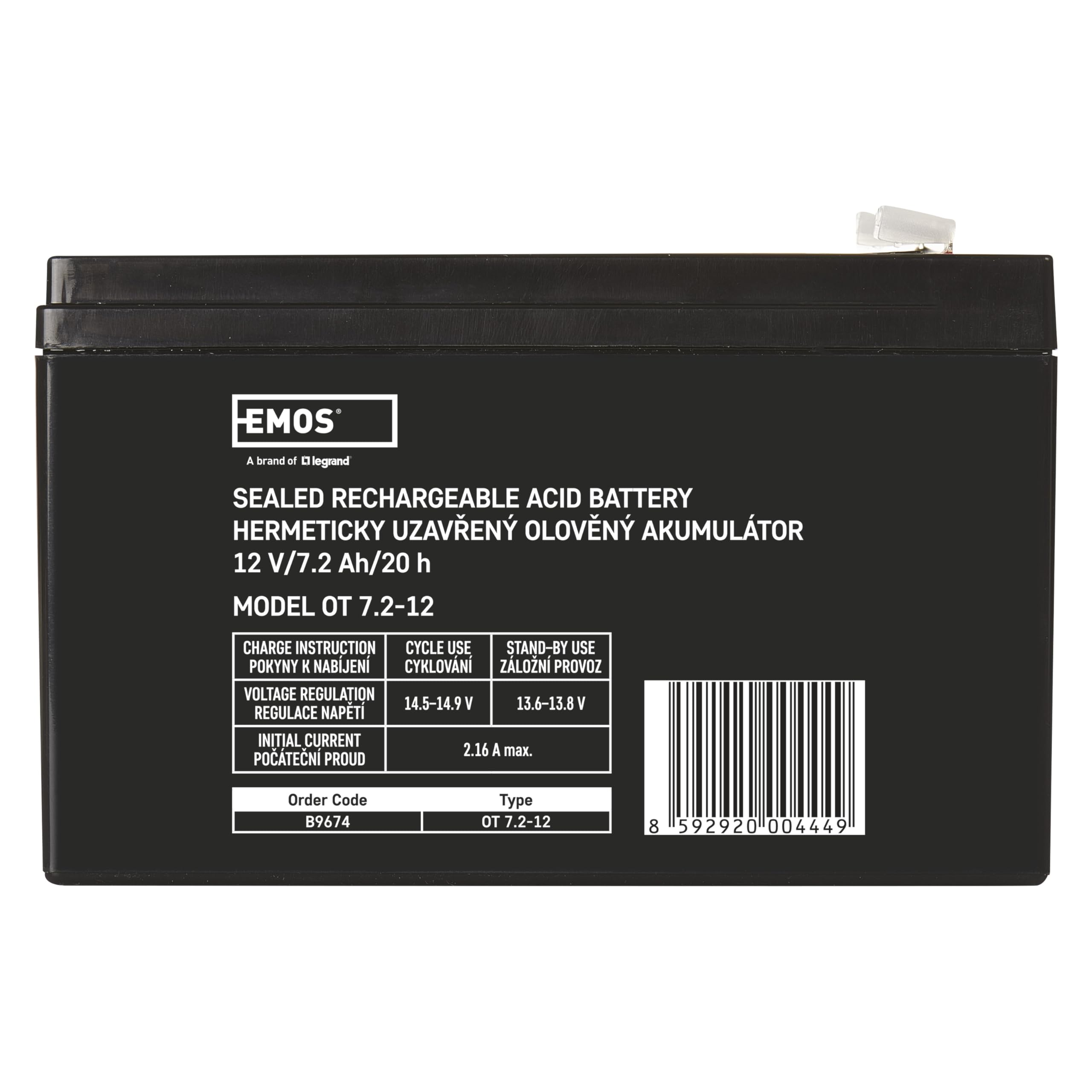 EMOS Batteria al piombo senza manutenzione 12V 7,2Ah AGM Faston 6,3mm UPS allarme 151x65x94mm