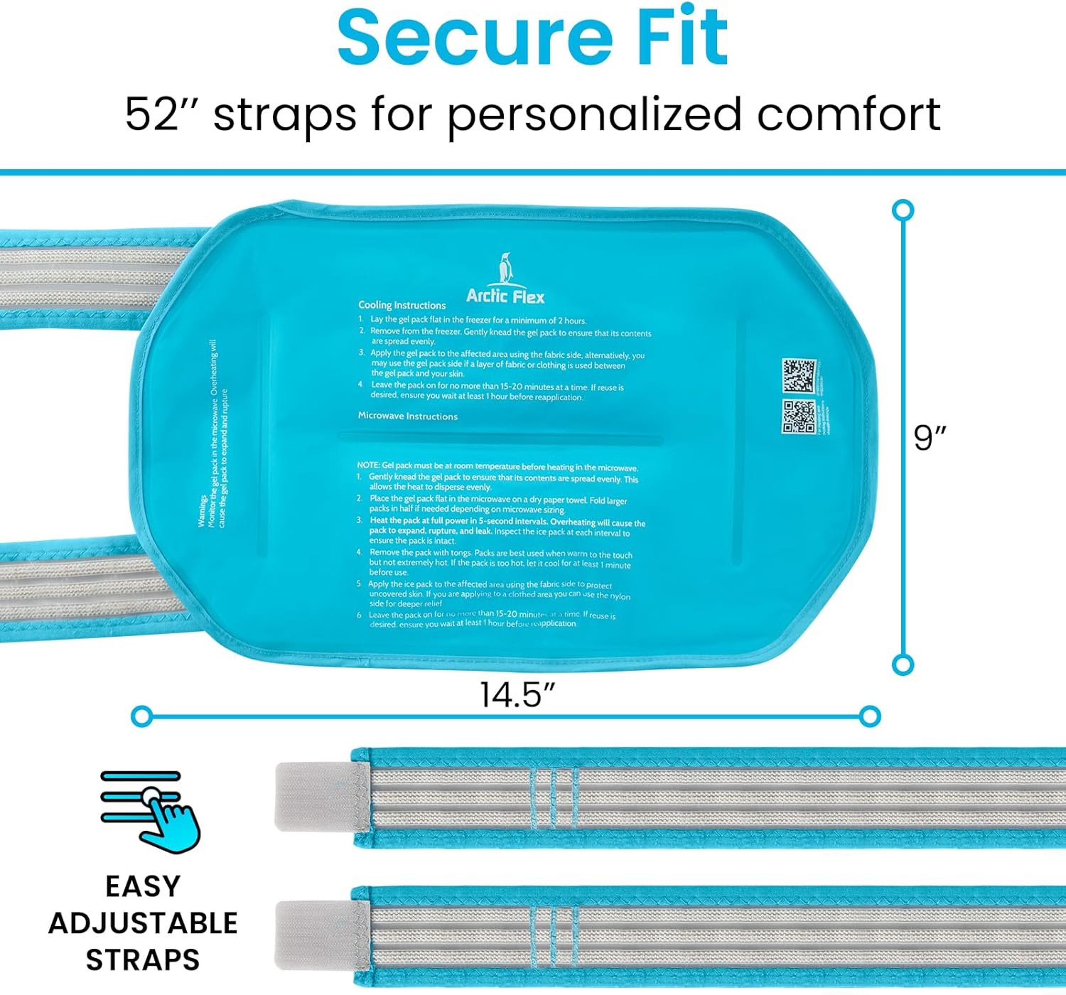 Arctic Flex Ice Pack for Back Pain Relief - Reusable Gel for Lower Back - Adjustable Compression Wrap for Hot & Cold Therapy - Freezable Soft Compress for Elbow, Shoulder, Stomach, Neck, Hip & Knee