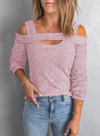 Women Blouses and Tops Black White Colorblock Bell Sleeve Cold Shoulder Top Shirt