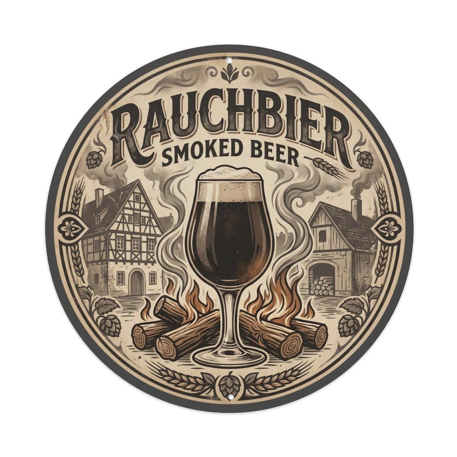 Rauchbier Smoked Beer Tavern Culture Retro Hops Malt Metal Tin Sign