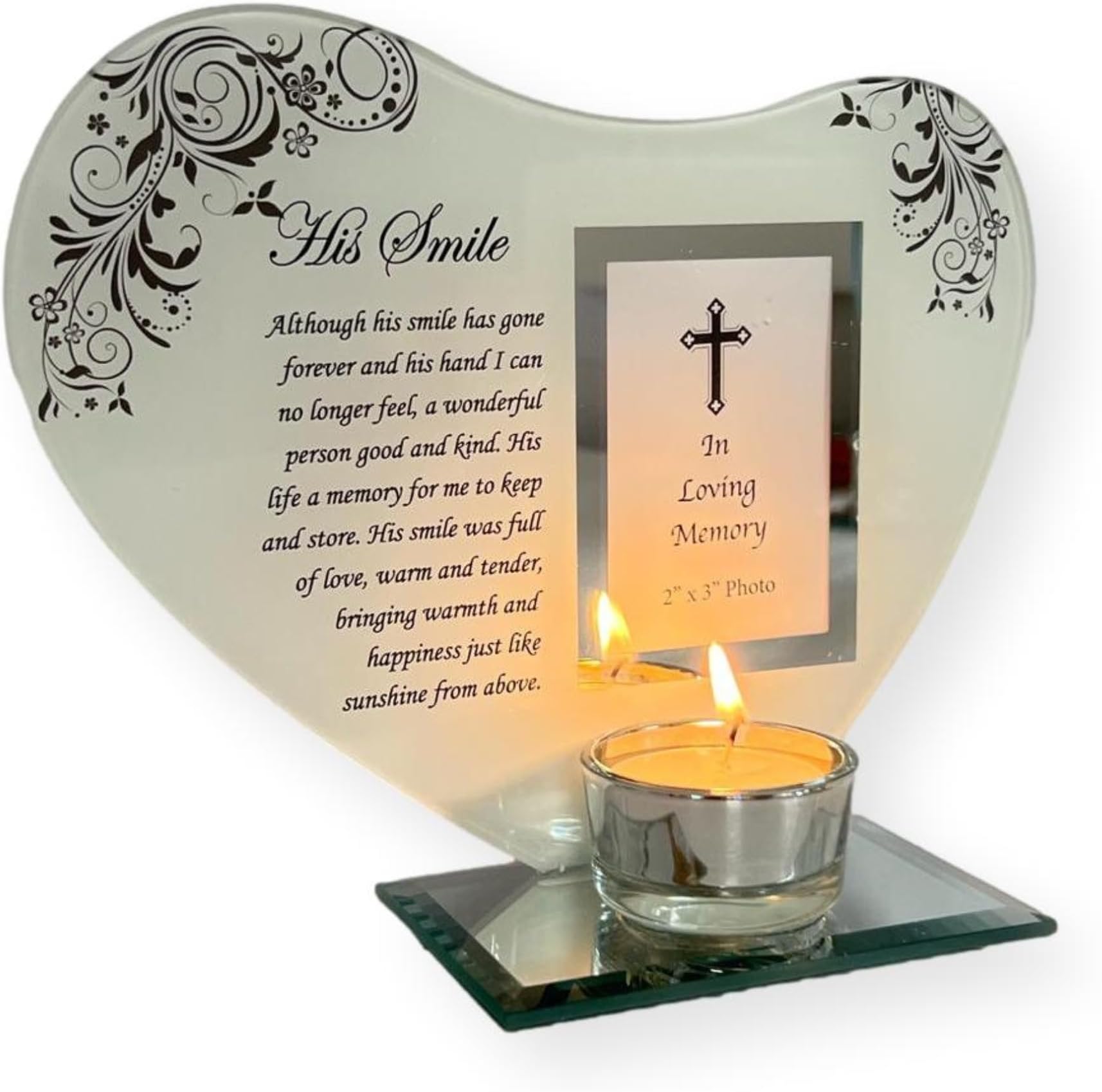 HIS SMILE GLASS MEMORIAL CANDLE HOLDER AND PHOTO FRAME | thinking of you gifts | Dad memorial gift | memory gifts for Pops, Father, Dad, Granddad, Grandfather