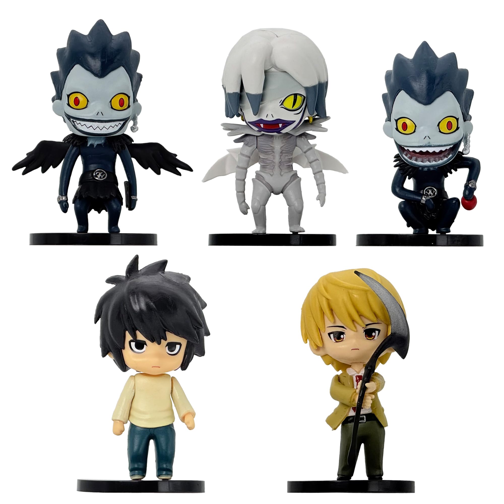 Fantasix 5 Pcs Anime Figures Yagami Light,Ryuk Mini Figurines with Black Base Suitable for Fan Collection Cake Decoration