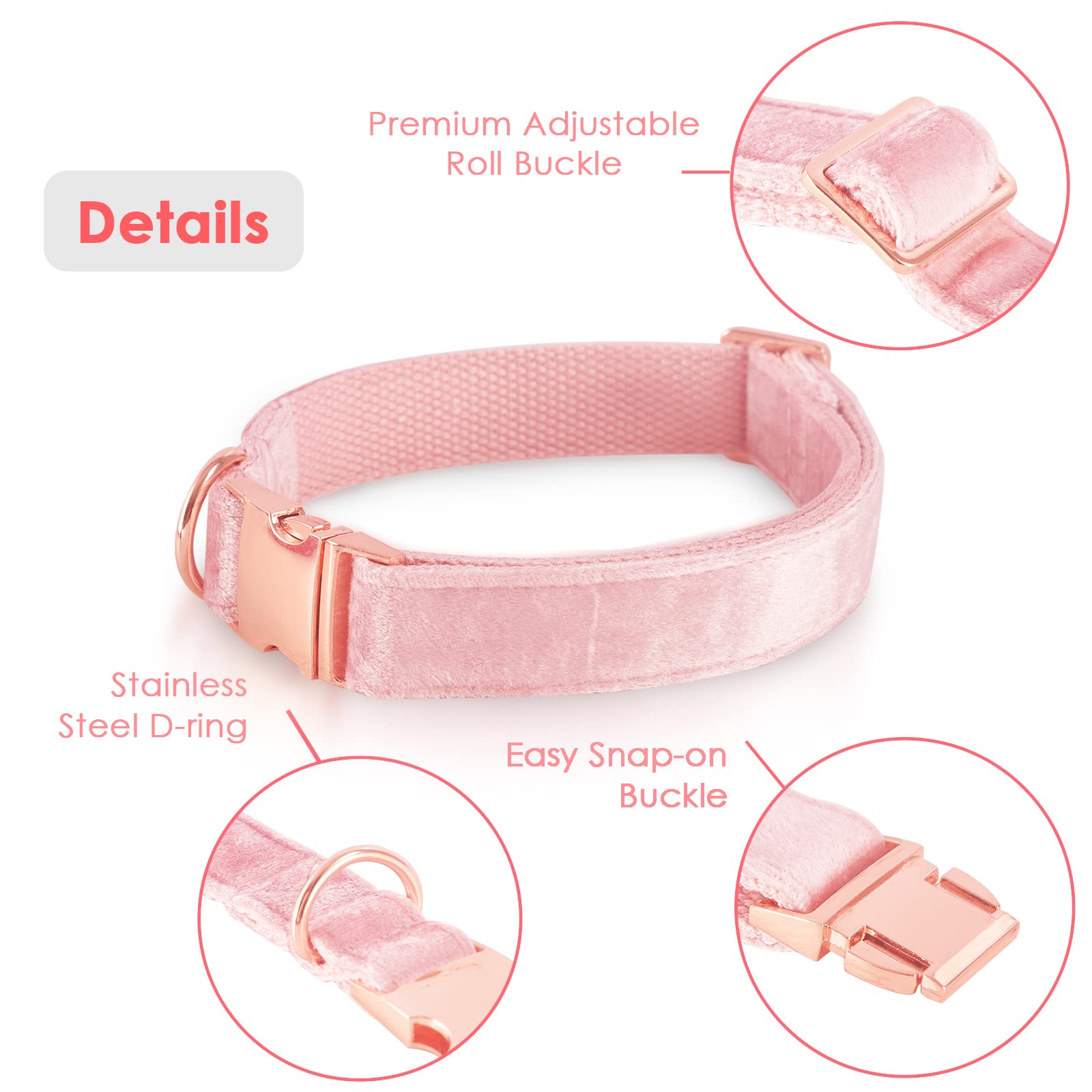 Bubblepup Velvet Dog Collar and Leash Set, Dog Collars for Small Medium Large Dogs Leash for Training & Walking