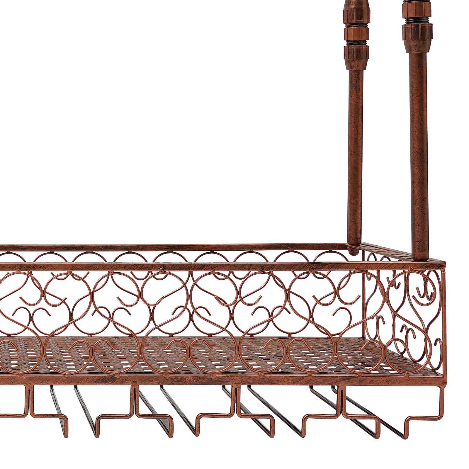 Estante de techo, estante para vino de montaje en techo, altura ajustable, 35-55 cm, soporte para copas de vino retro para habitaciones con una altura de 7,71 – 8,37 pies, cocinas, bares,