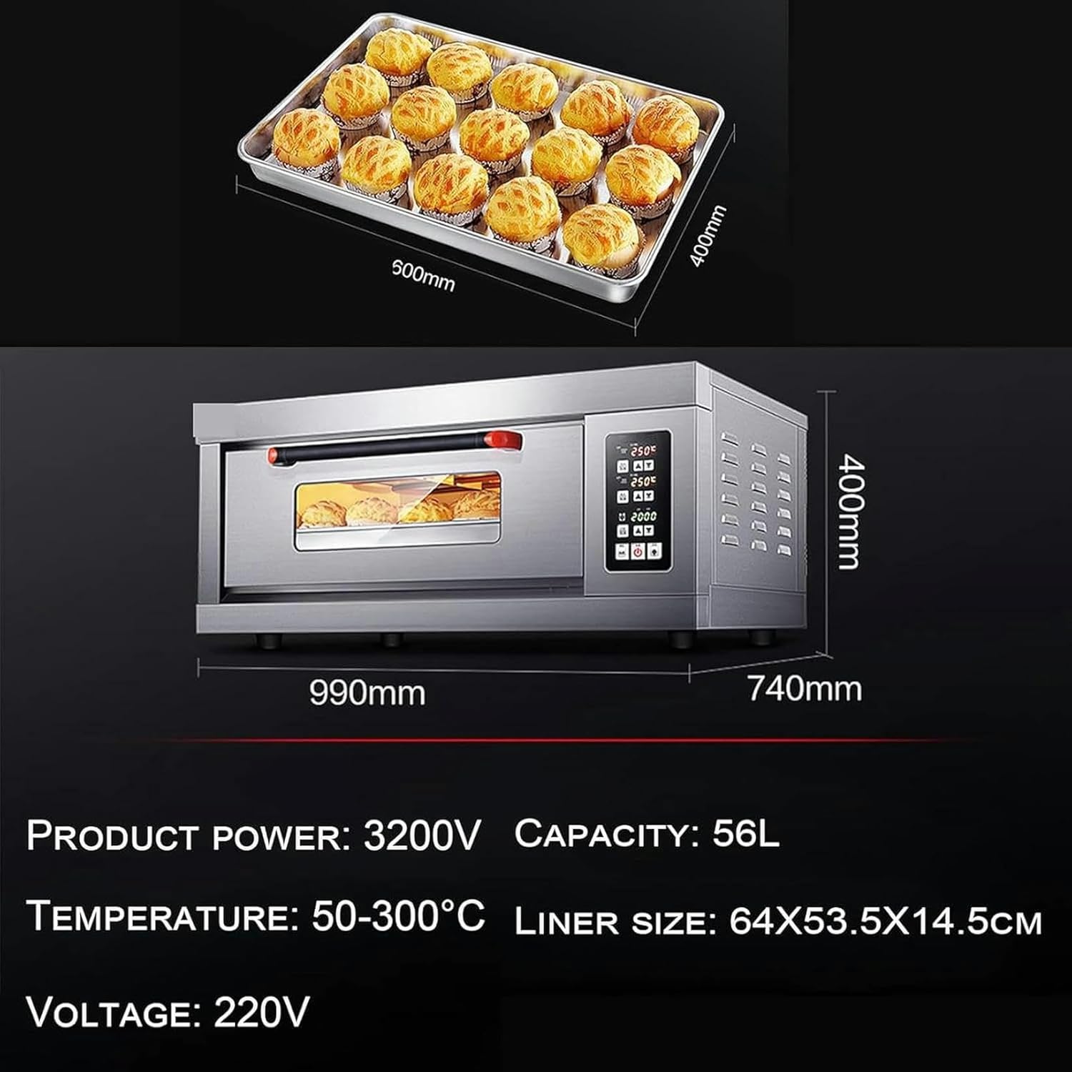 Electric Pizza Oven Maker Single Deck Kitchen Commercial Baking Fire Stone Catering with Timer,3200W,Stainless Steel,Home Pizza Bread Baking Oven