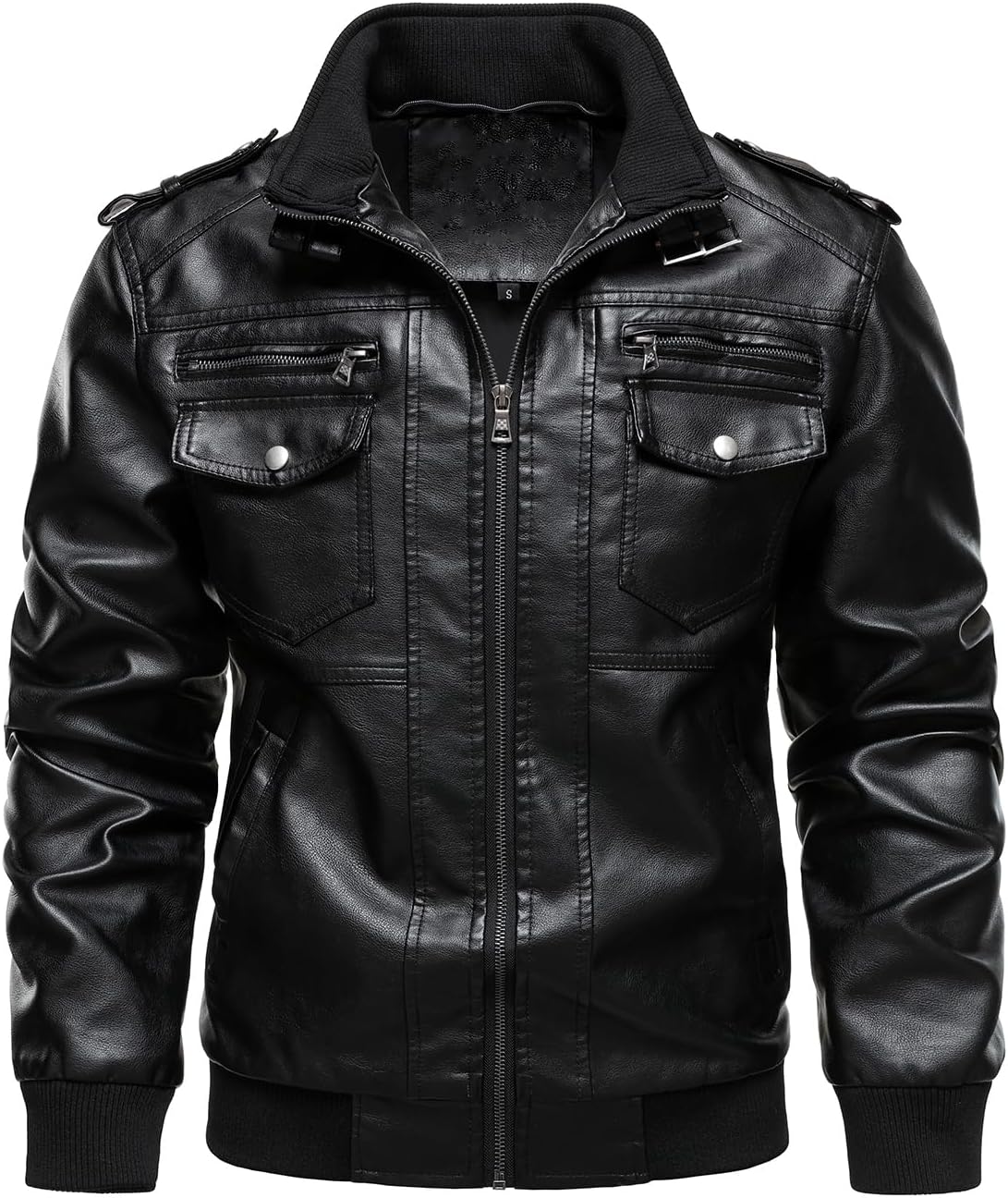 HOOD CREW Men's Faux Leather Hooded Jacket Motorcycle Jackets Water Repellent Windproof PU Moto Vintage Bomber Hoodie Coats
