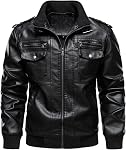HOOD CREW Vestes de moto en cuir à capuche vintage pour hommes avec une tenue amovible Hood