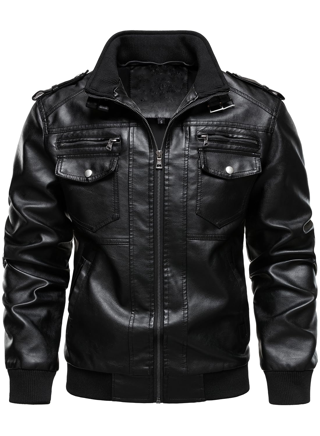 HOOD CREW Herren Lederjacke mit Kapuze Kunstleder Motorradjacken Wasserabweisend Winddicht Moto Vintage Bomberjacke
