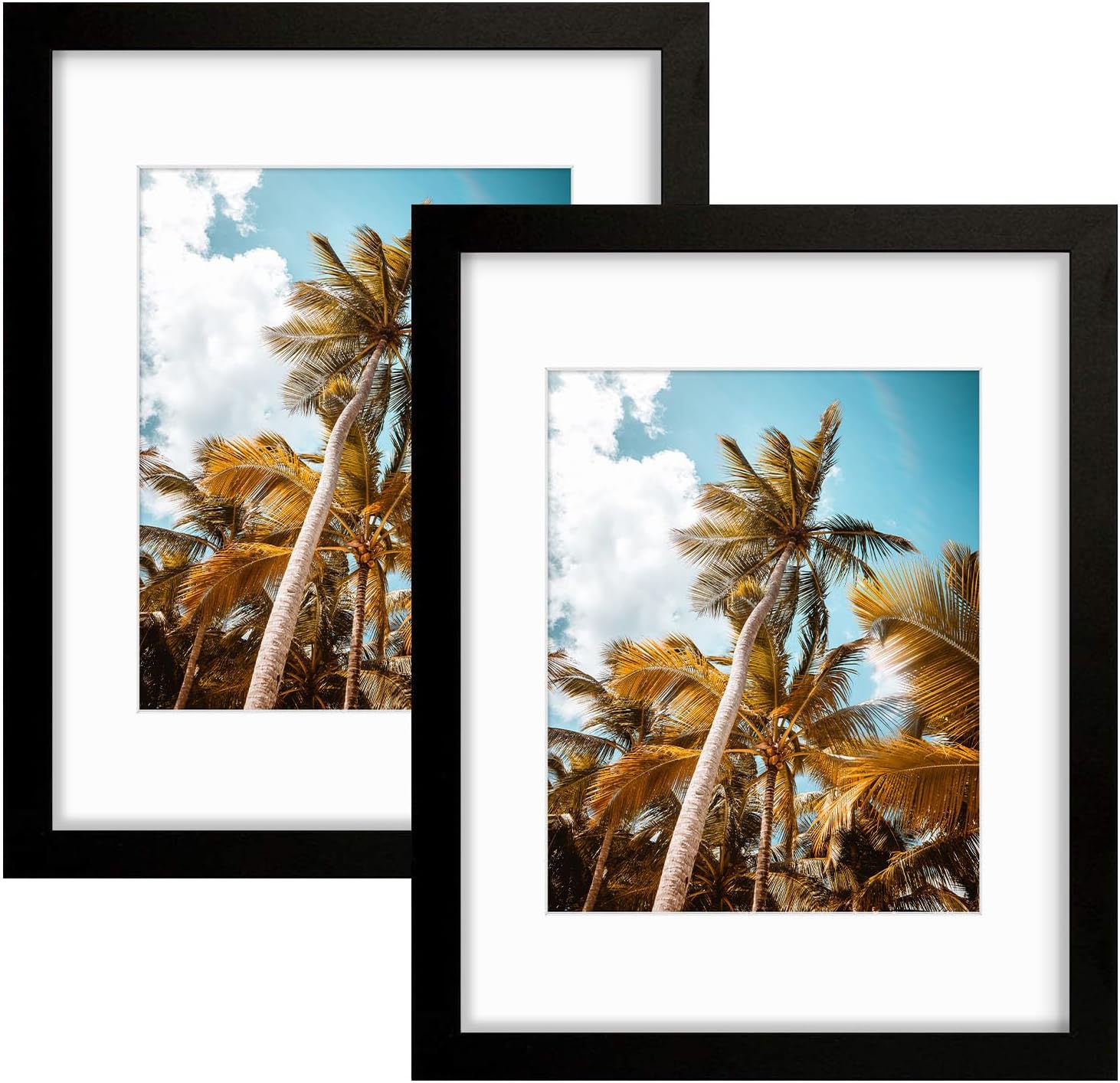 Frametory, 11x14 Picture Frame - Made to Display Pictures 8x10 with Mat or 11x14 Without Mat - Wide Molding - Pre-Installed Wall Mounting Hardware (Black, 2 Pack)