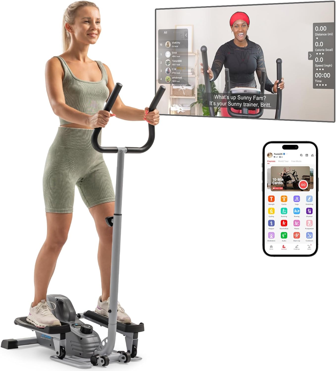 JLL Smart Mini Elliptical – Low-Impact Cardio, Quiet Magnetic Resistance (8 Levels), Compact for Home or Office, LCD Display, Bluetooth SunnyFit App Compatible