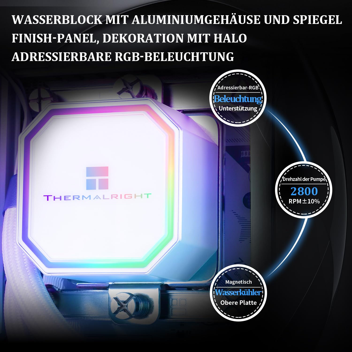 Thermalright Frozen Prism 360 White ARGB, Enfriador de agua líquida para CPU con ventilador PWM ARGB de 120 mm, Enfriador de agua para ordenador compatible con AM4/AM5, Intel 1700/1851/1150/1151/1200