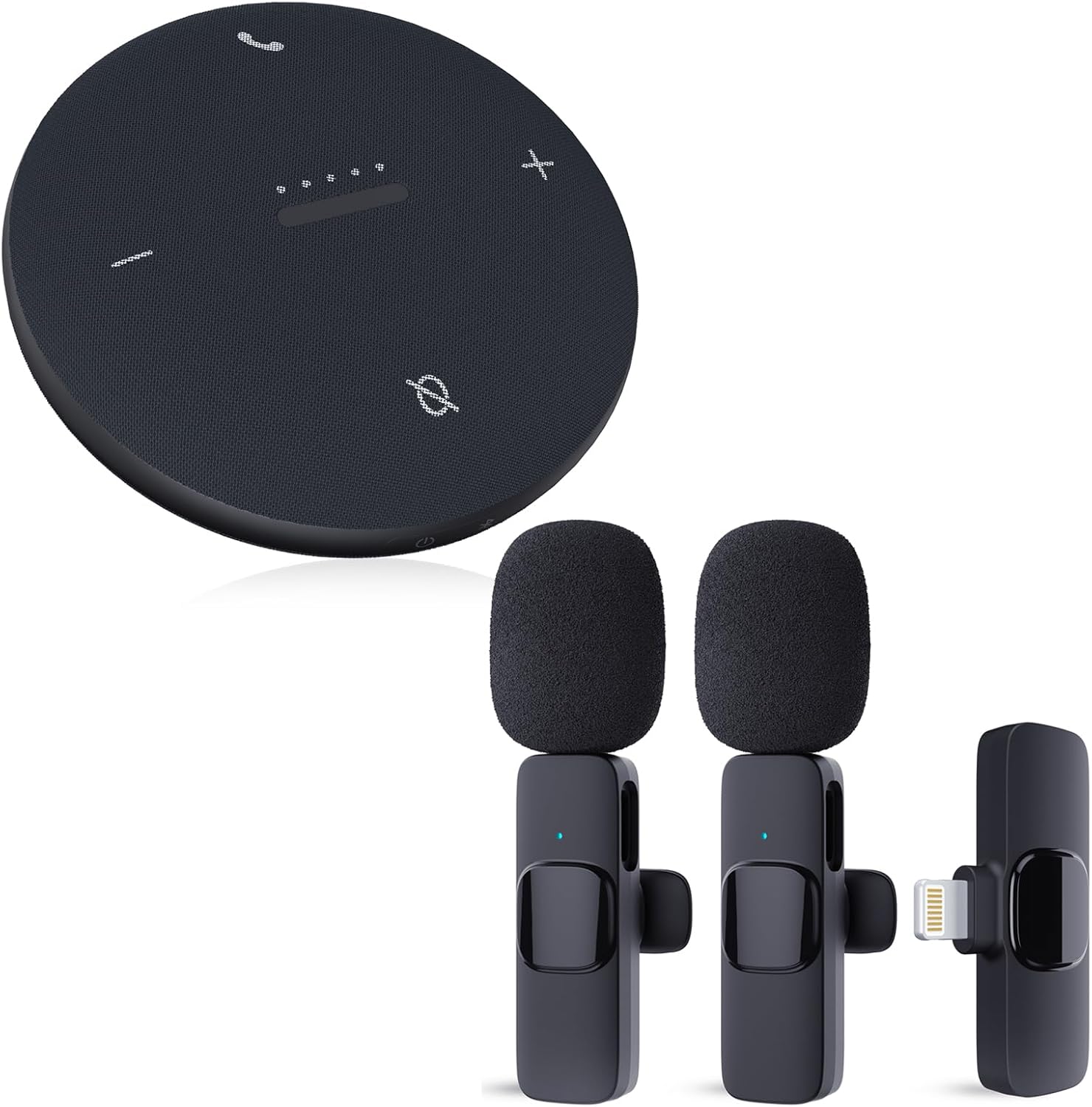 Wireless Lavalier Microphone for iPhone, Bluetooth Speakerphone, Conference Speakerphone with 4 Mics 360° Voice Pickup