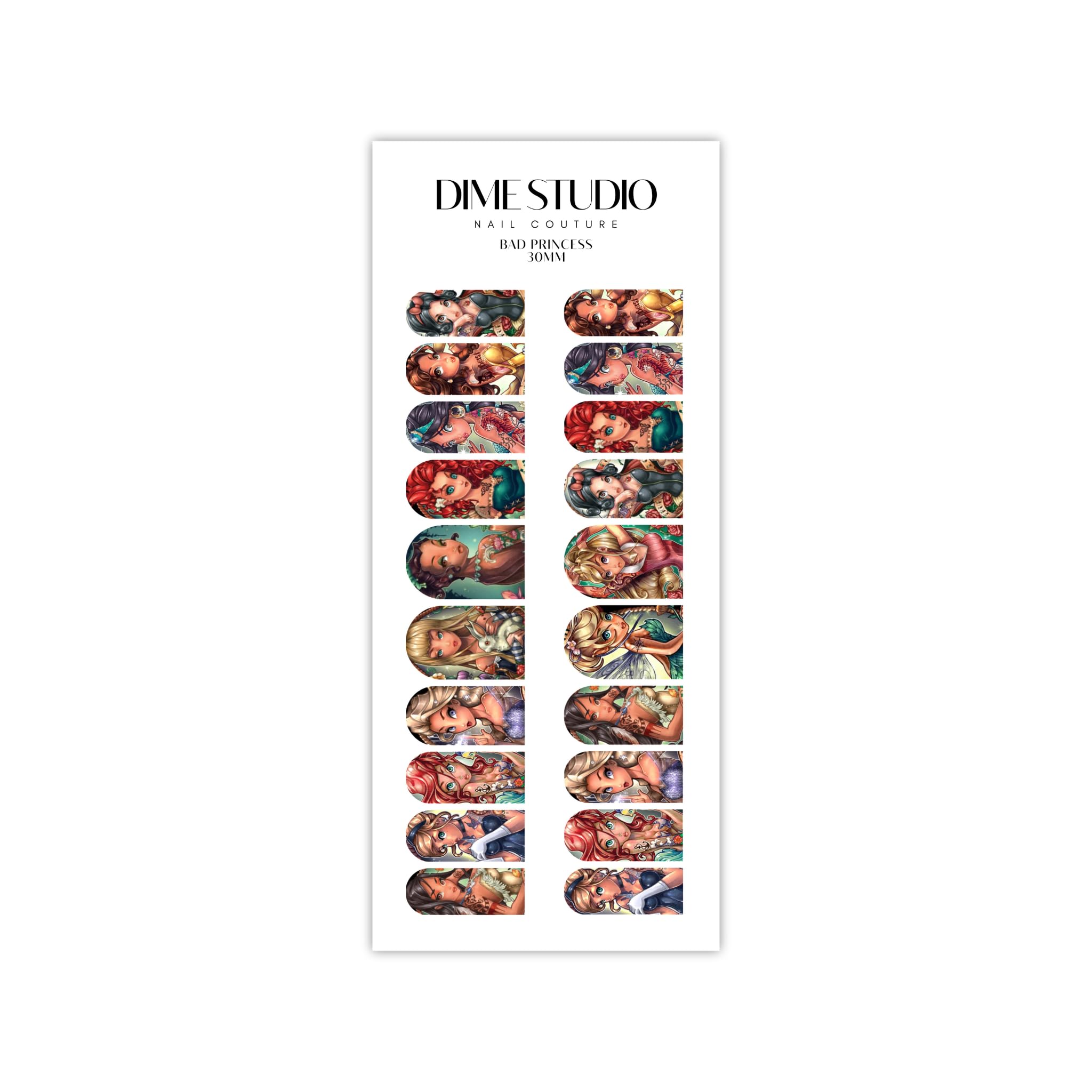 Baddie Princess Nail Decals Tattoo Princess Girly Nail Art Water Transfer Nail Wraps Nail Supplies (30MM Shorty)