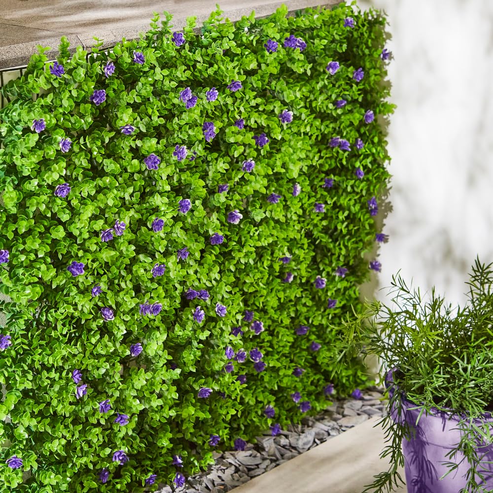 Garden Mile Artificial Trellis Fake Leaf Purple Flower Hedge Garden Privacy Screening Panel Plant Flower Living Wall Panels Realistic Violet Bloom Wall Privacy Living Wall Fence 60 x 40 cm