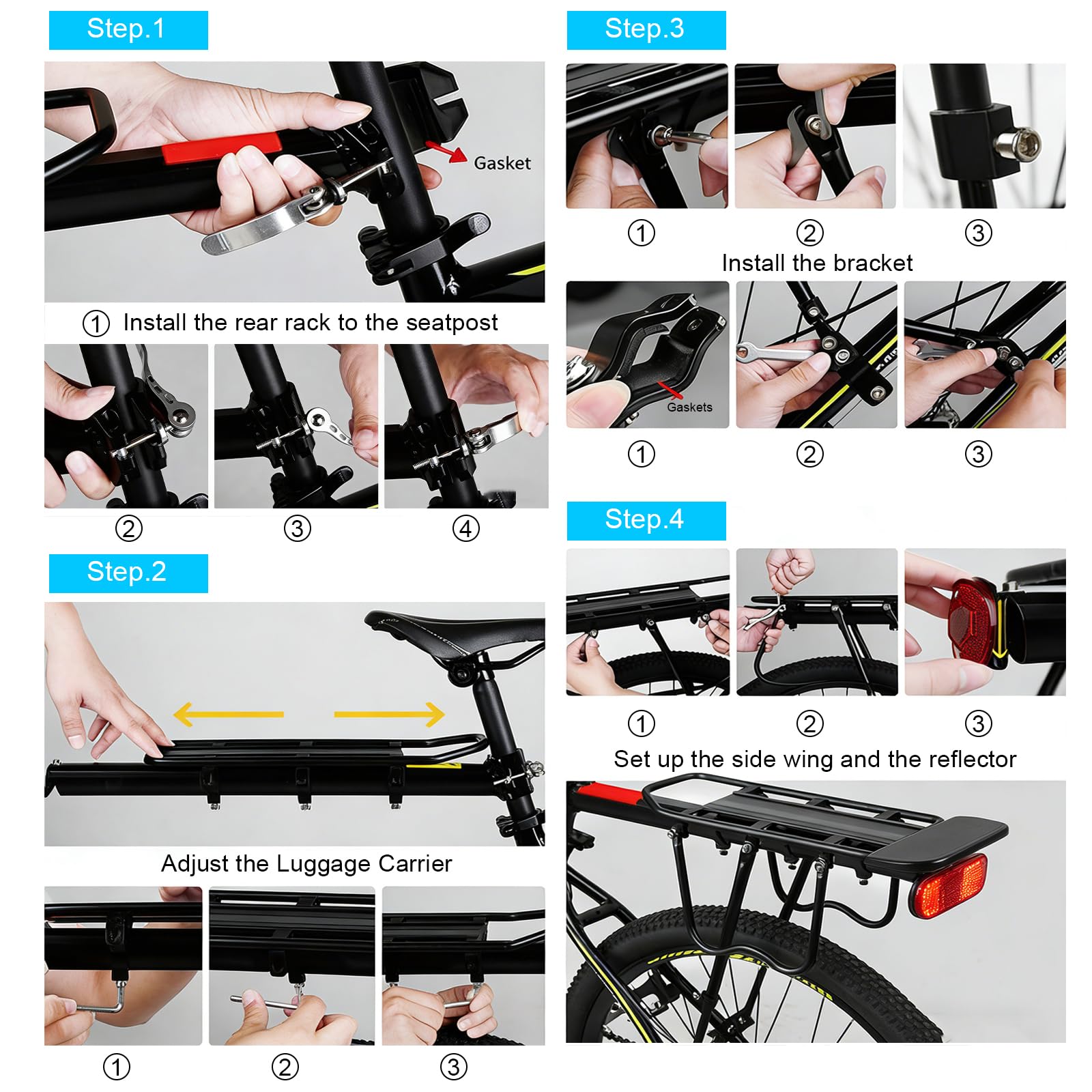 Tylny bagażnik rowerowy, bagażnik na rower górski, akcesoria rowerowe, uchwyt rowerowy, regulowany, szybkomocujący, aluminiowy bagażnik na rower górski, rower miejski, wędrówki i przełączanie