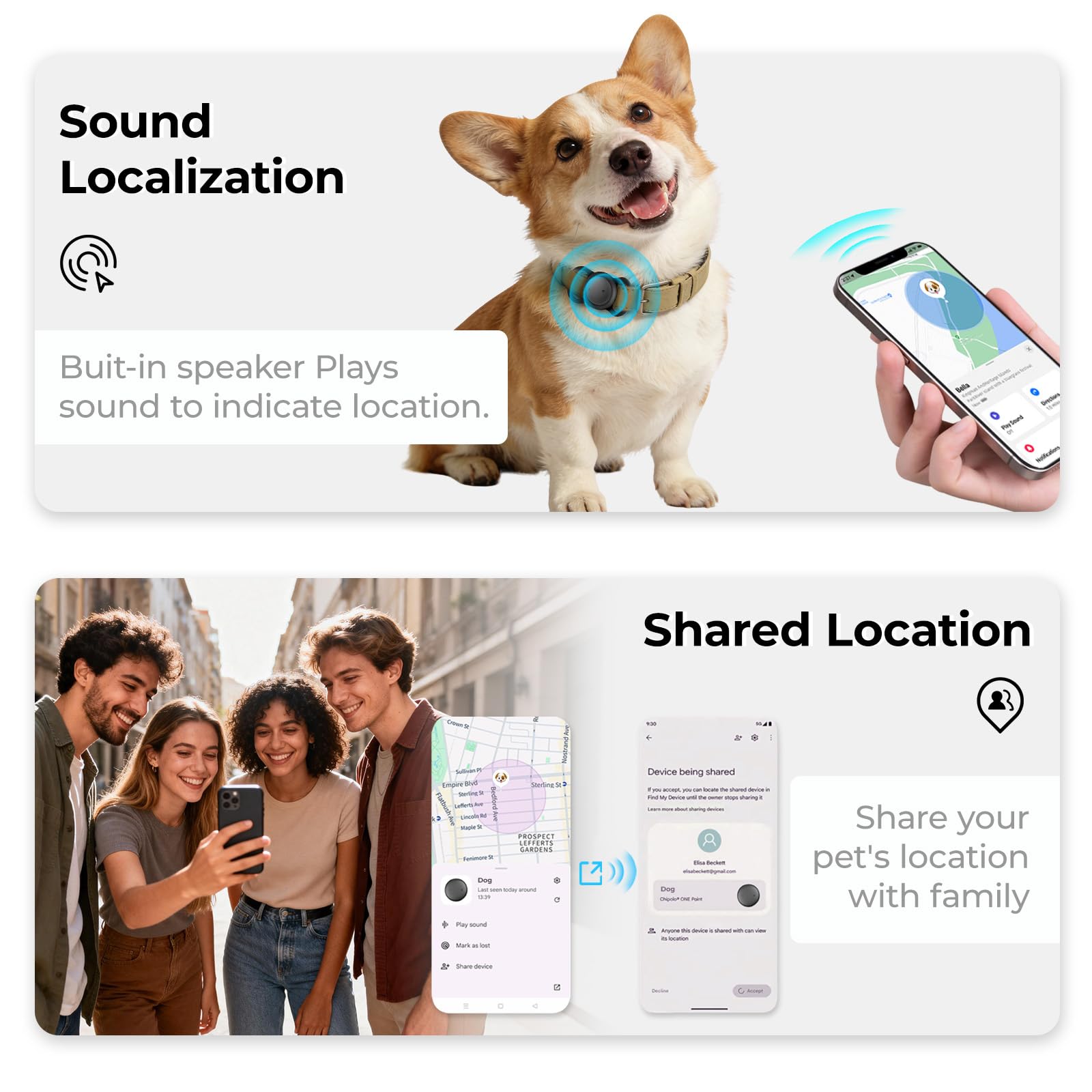 Hund Katze Tracker (iOS ＆ Android), Mini SmartTag Hundetracker Ohne ABO | GPS-Tracker für Haustierhalsbänder, Weltweite Standortverfolgung für Katzen, Hunde und Andere Kleine Haustiere