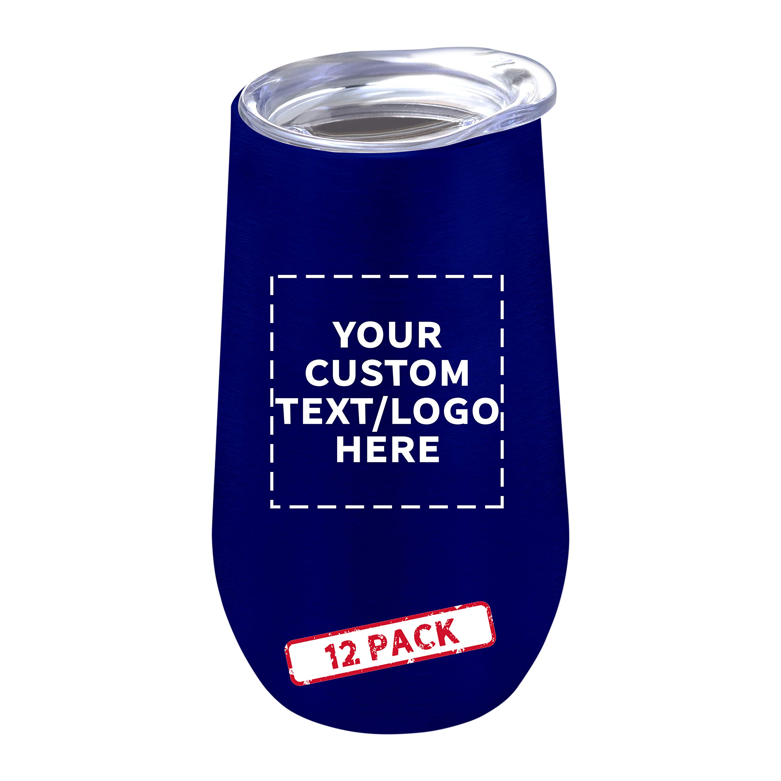 Amazon.com | Custom Stainless Steel Stemless Flute Wine Glasses with Lids 9  oz. Set of 12, Personalized Bulk Pack - Perfect for Wine, Champagne,  Cocktails, Other Hot & Cold Beverages - Blue: Wine Glasses