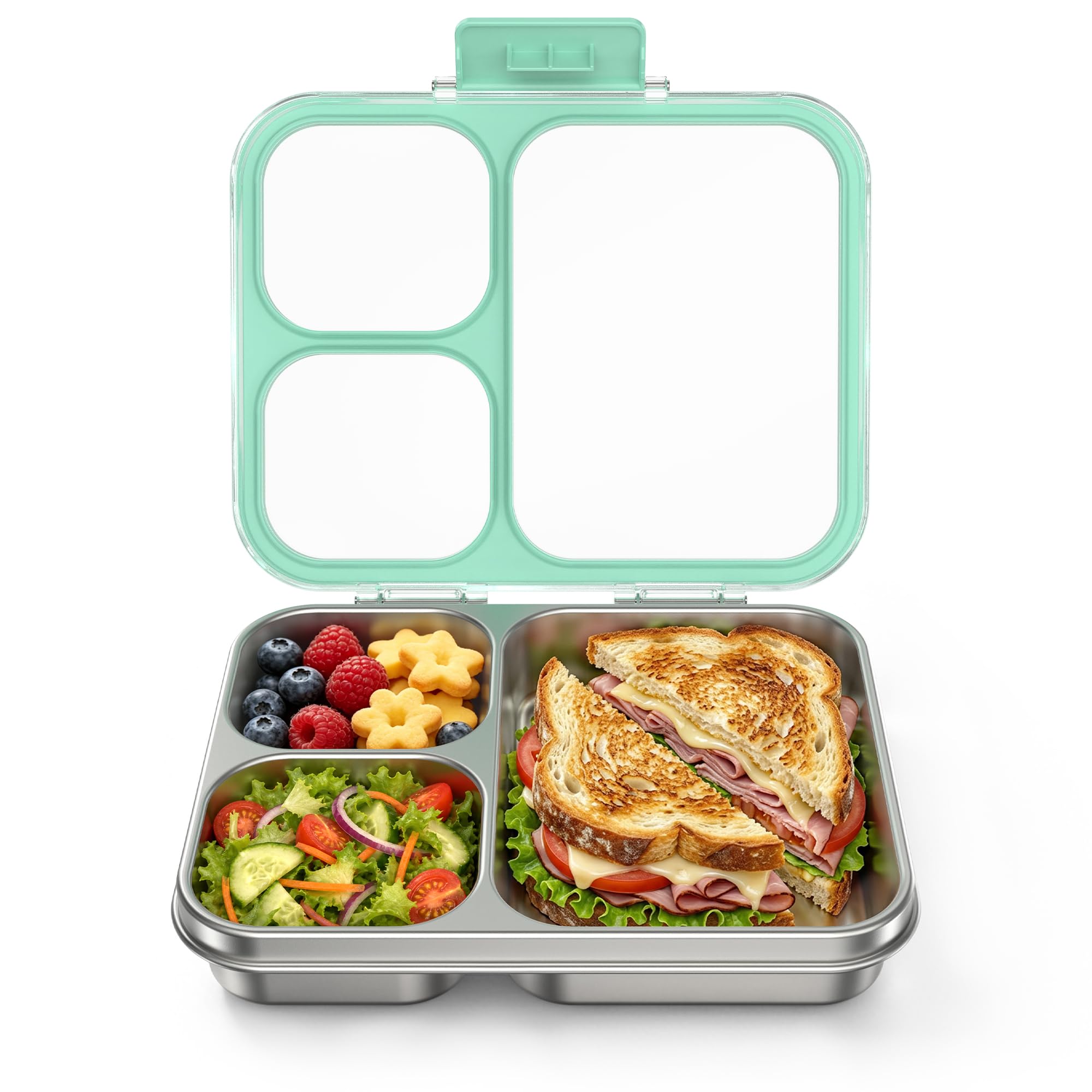 Fiambrera de acero inoxidable con 4 compartimentos, fiambrera de metal para niños, a prueba de fugas, para guardería, guardería, escuela, sandwichera, fiambrera, fiambrera para el pan, apta para