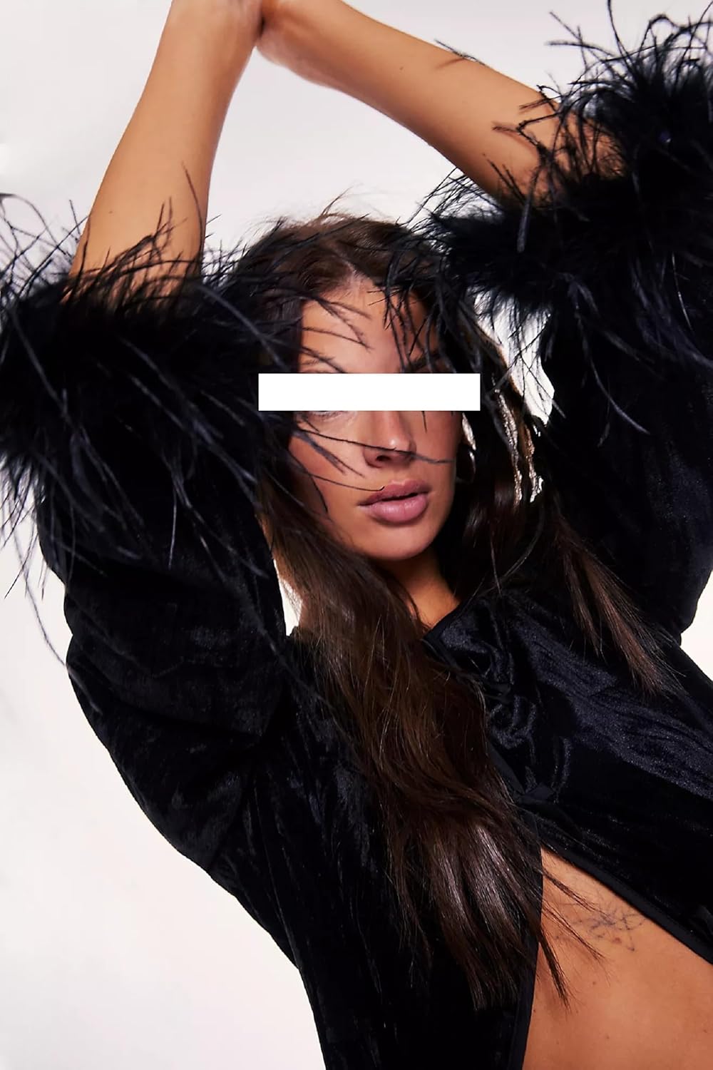 Women Velvet Fur Trim Button Up Shirts Long Sleeve Feather Patchwork Open Front Tops Trendy Holiday Jacket Outwear - Image 2