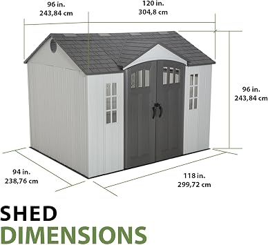 Lifetime 108 Ft. Outdoor Storage Shed, DualWall HDPE with SteelReinforced Structure, SideEntry Doors with Windows, Skylight, Screened Vents, Adjustable Shelves, SlipResistant Floor, UVProtected