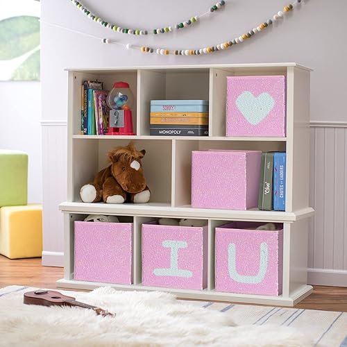 Miniatura 6 de ELUCHANG Paquete de 6 cubos de almacenamiento para niñas, cubos de almacenamiento plegables de tela de lentejuelas de 10 pulgadas con asa, cubos de