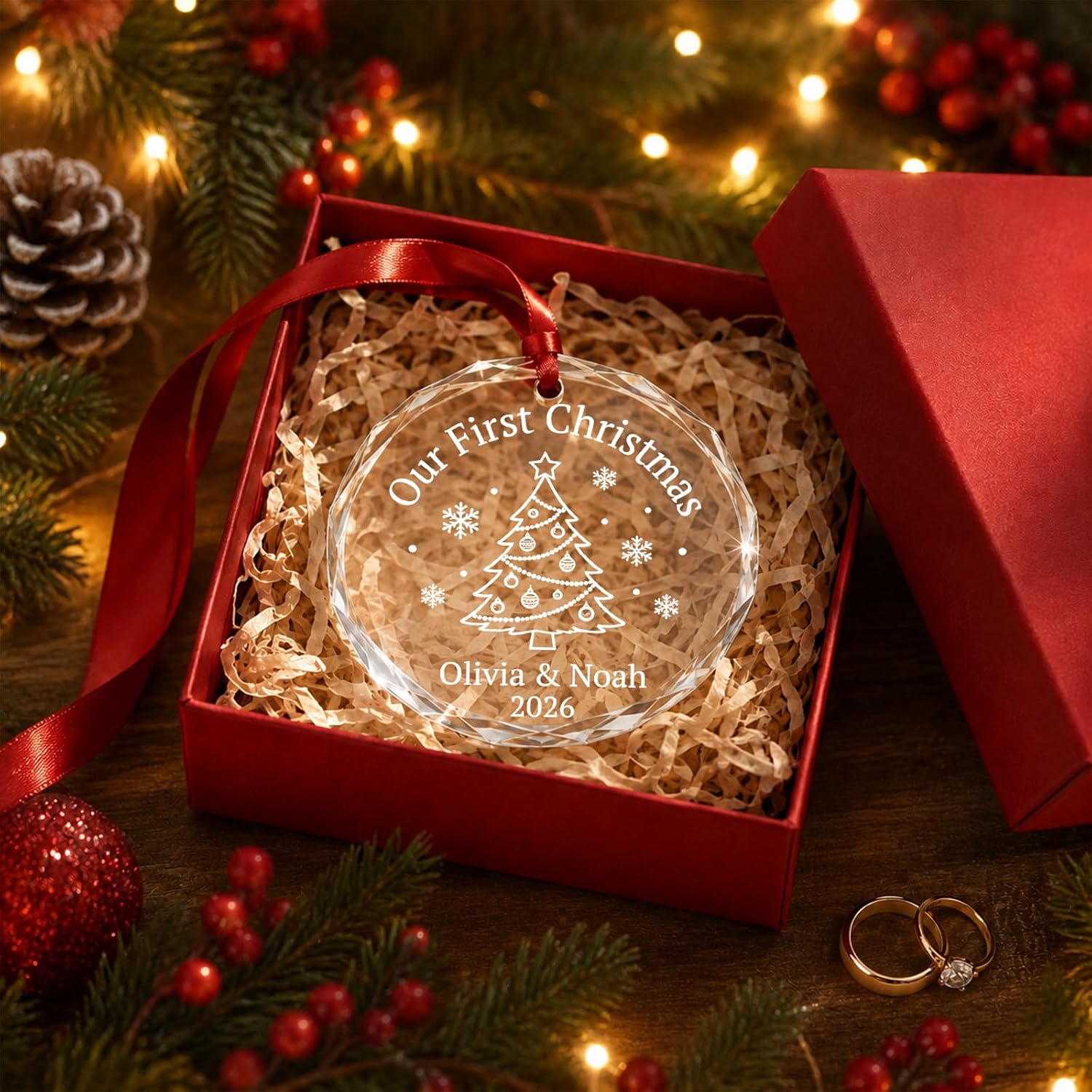 Personalized First Christmas Ornament Gift for Couples, Custom Names & Year image 4