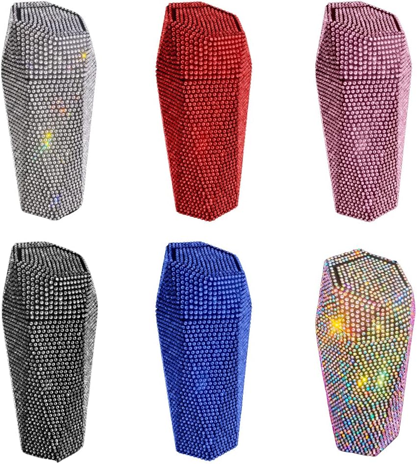 Riloer Mini ABS Vehicle Trash Bin Auto Garbage Can Rhinestones Car Trash Can Bling Car Trash Can with Bounce Cover Pink