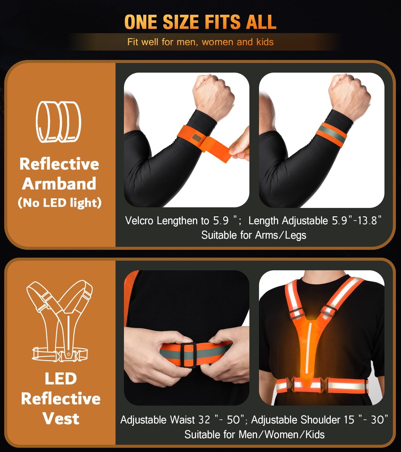 Led Light Up Running Vest Reflective Vest for runners night walking, Rechargeable Reflective Running Vest High Visibility - Image 6