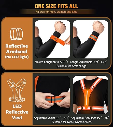 Miniatura 6 de Ylzzrs Chaleco reflectante para correr con luz LED, chaleco reflectante para corredores de caminata nocturna, chaleco reflectante LED recargable de