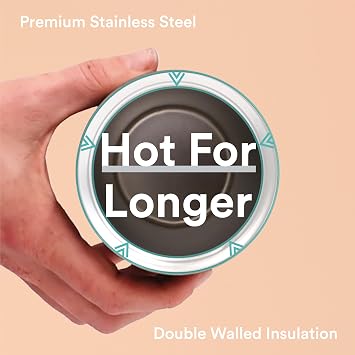Moon 360° Travel Mugs - Leakproof Reusable Coffee Cup for Hot Drinks - Insulated Stainless Steel Thermal Mug, Fits Car Cup Holders (450ml, Recycled Metal/Blue)