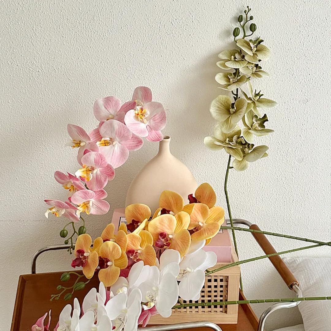 5 szt. sztucznych kwiatów, 9-głowicowa folia lateksowa, Phalaenopsis, luksusowa dekoracja do domu, sztuczne storczyki, kwiaty, kompozycja kwiatowa na wesele (czerwona)