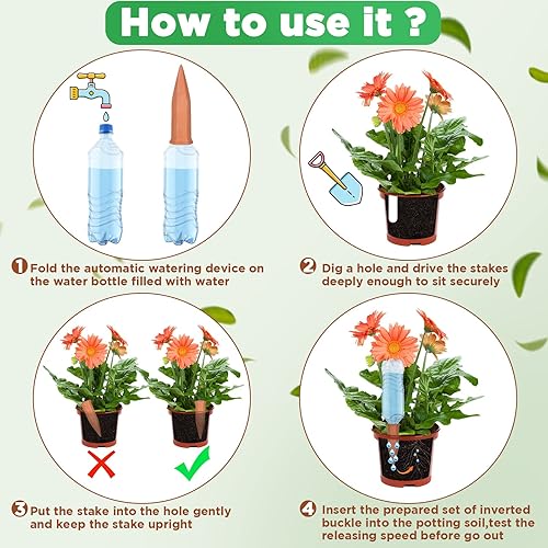 Miniatura 4 de Paquete de 16 dispositivos de riego de plantas de terracota para plantas de vacaciones, riego automático con picos de botella de vino, sistema de