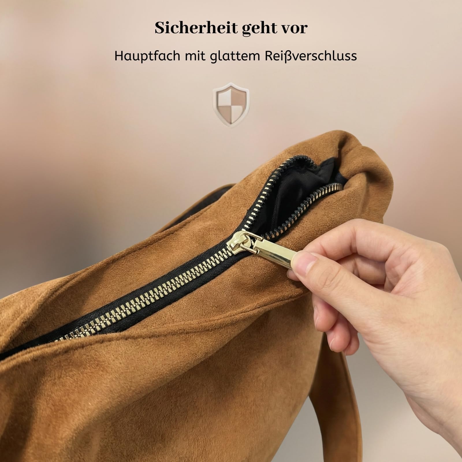 JANSBEN Wildleder Handtasche Damen Groß Shopper Tasche Damen Schultertasche Suede Hobo Bag Umhängetasche für Freizeit, Arbeit, Reisen