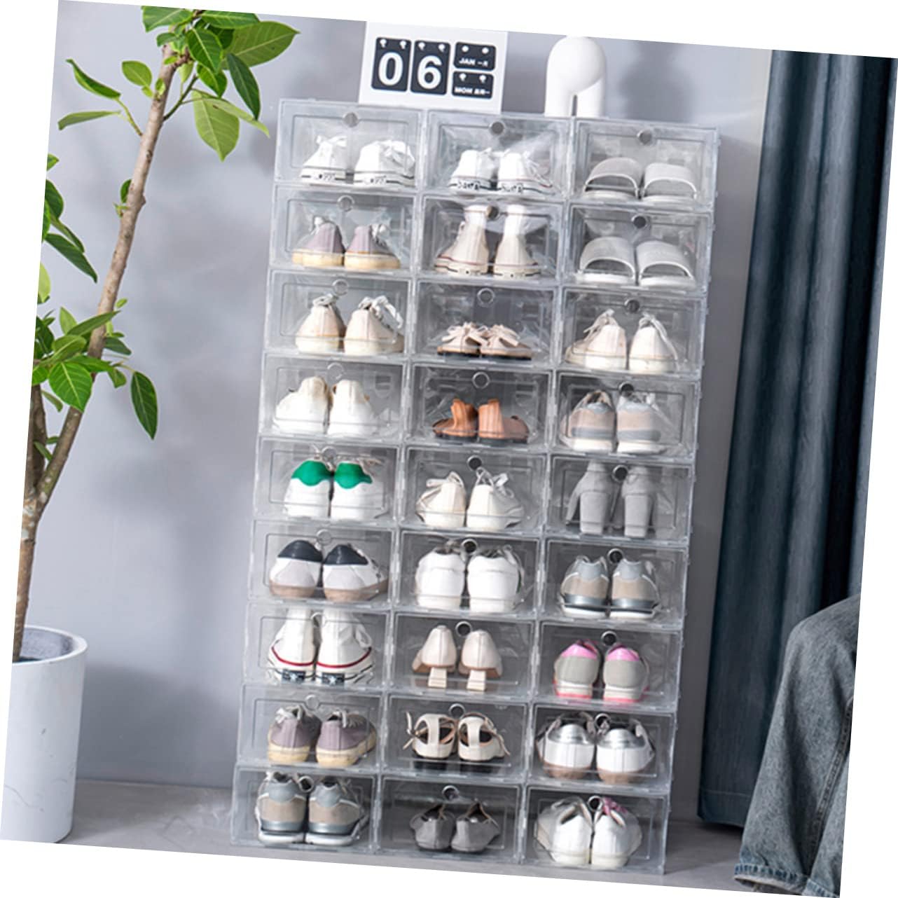 6-Pack Drawer Shoe Storage Box Sturdy Plastic Organizer Lid Dustproof and Moisture-Proof for Sneakers for Home and Closet