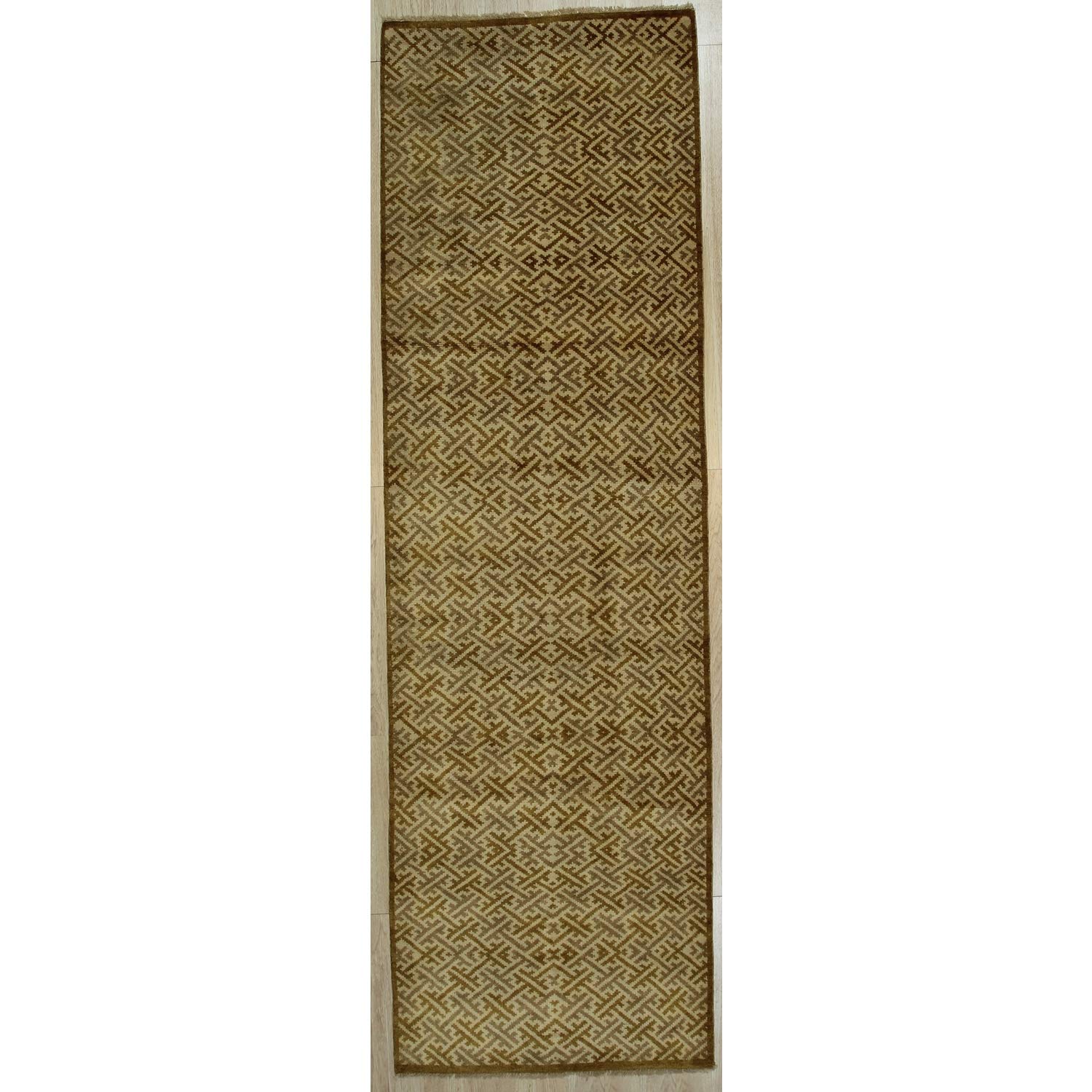 EORC Handmade Mohair Gold Trasitional All Over Ningxia  Rug, 3' x 9'11