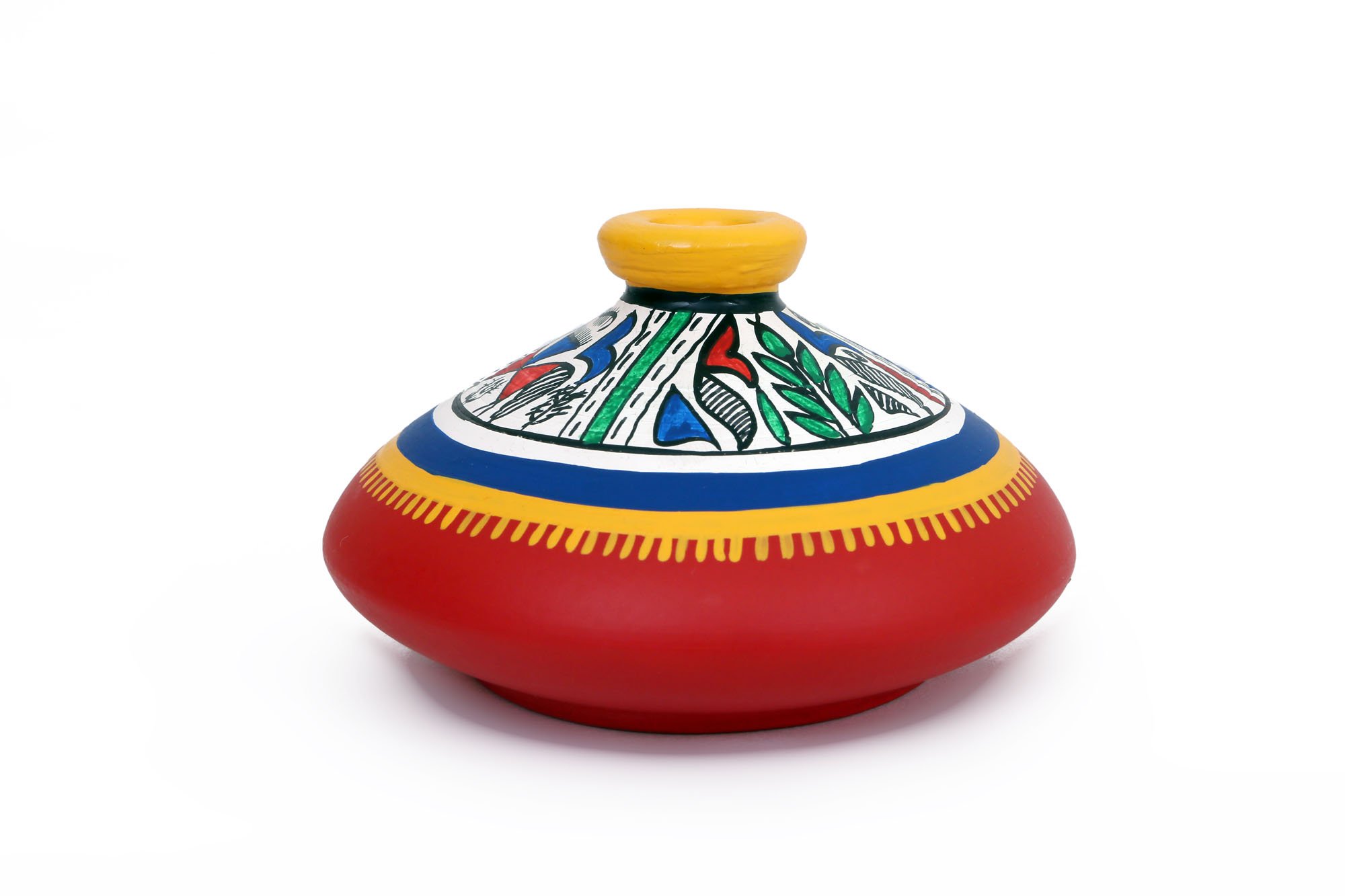 Vase Warli en terre cuite fait main : artisanat décoratif indien haut de gamme