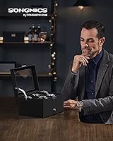 Vista 24 de SONGMICS Caja de reloj, organizador de 20 ranuras para reloj con tapa de vidrio grande, almohadas extraíbles, cerradura de metal, regalo para seres