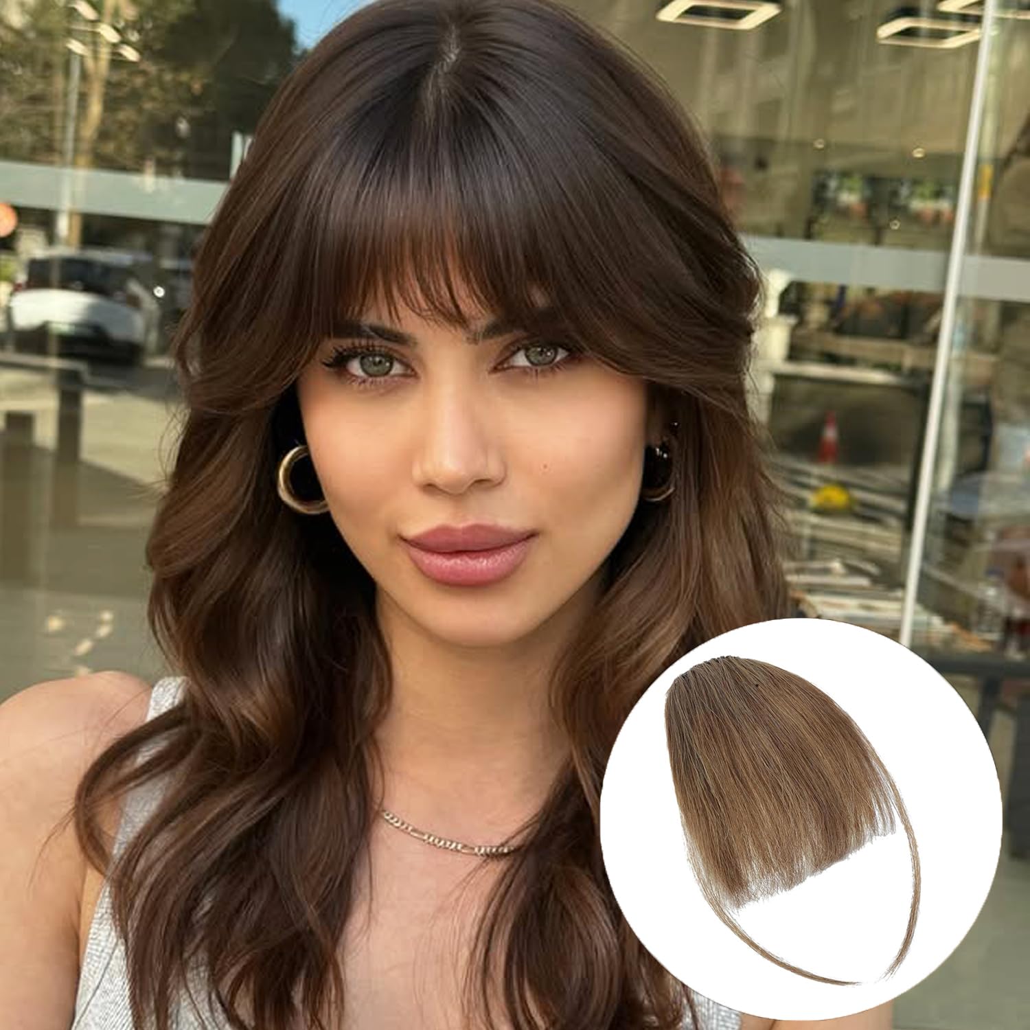 Clip In Fringe 100% Real Human Hair Bangs Hair Clip Thin Bangs On Hairpiece On Air Bangs With Temple Wispy Bangs Hair Extensions for women (Light Brown