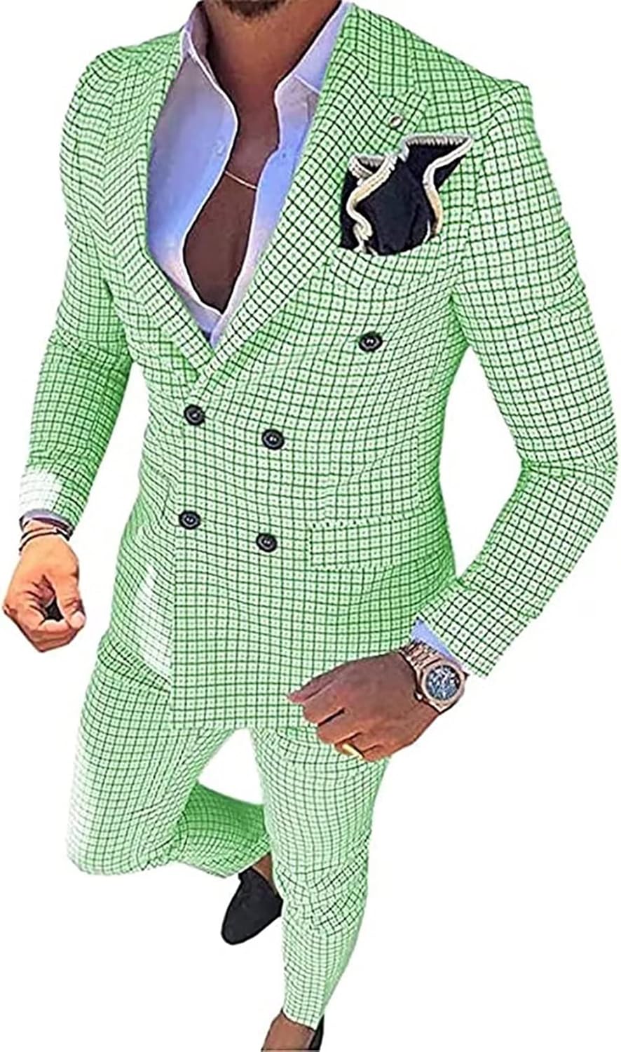 Mens Plaid Slim Fit 2 Pieces Suit Casual Notched Lapel Blazer Mens Blazer Slim Fit Sport Coats