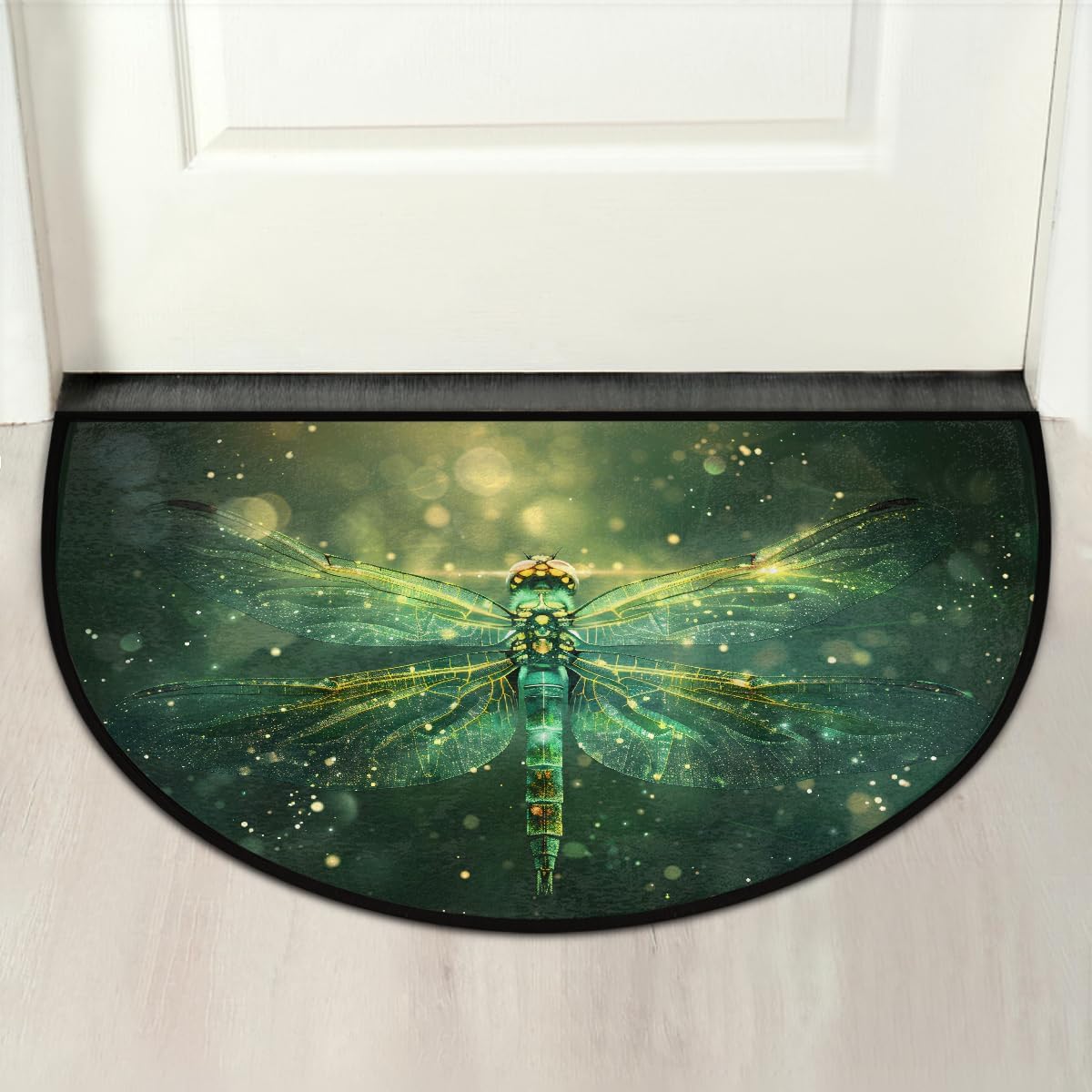 Pardick Half Round Doormat Semi Circle Rug Beautiful Dragonfly Animal Non Slip Indoor Outdoor Entrance Half Moon Rug Absorbent Durable Washable Front Floor Mat for Kitchen Bathroom Patio Fireplace