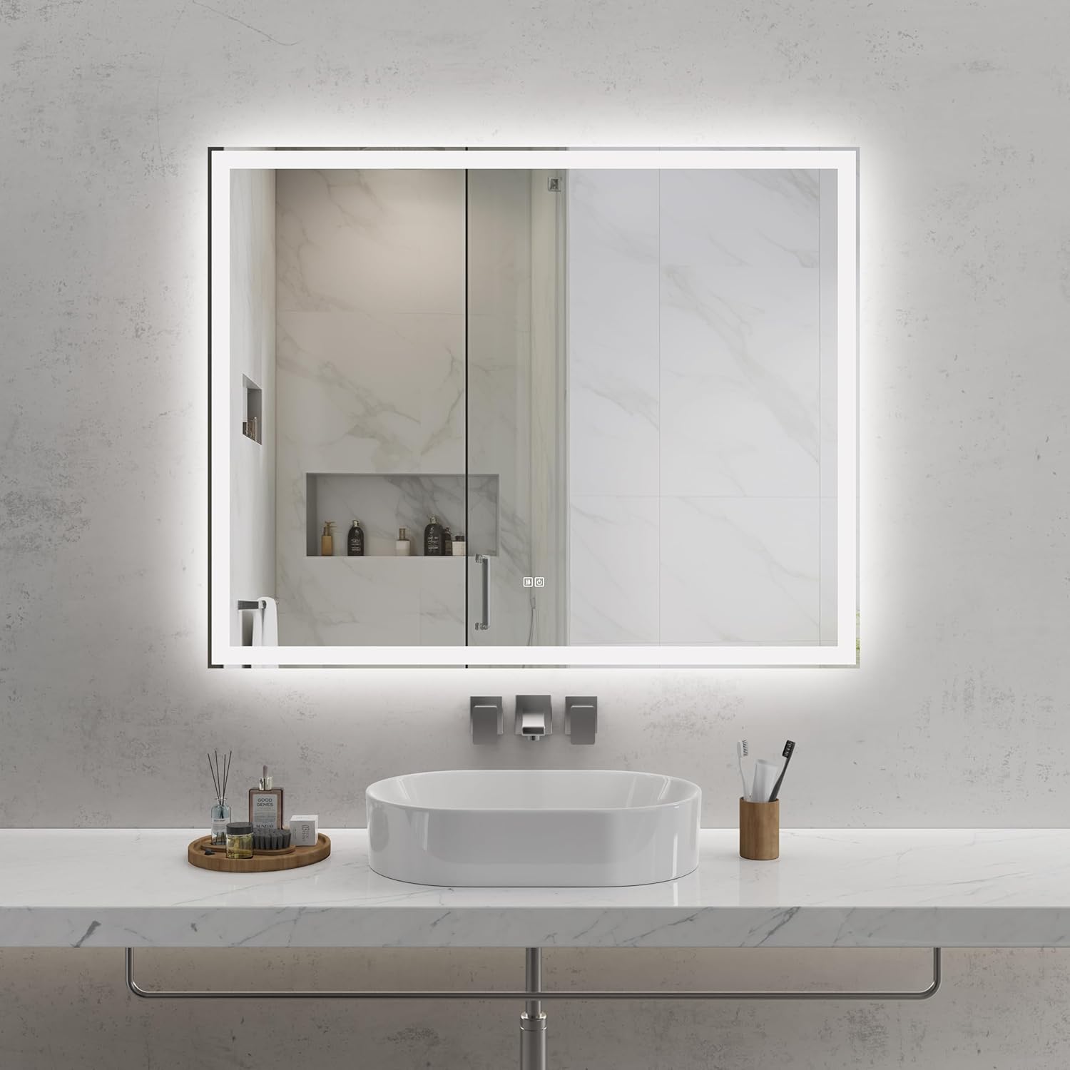 50"x40" Modern LED Smart Mirror Bathroom Mirror, Front Lit & Back Lit with 3 Color Adjustable, Memory Function, Anti-Fog, Time Mode Control[Unable to Ship on Weekends]