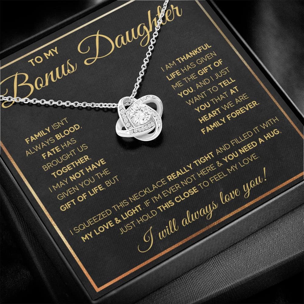 Bonus Daughter Necklace Birthday Graduation Christmas Gift Pendant for Step Daughter Goddaughter with Message Card and LED Jewelry Box Gift - Image 4