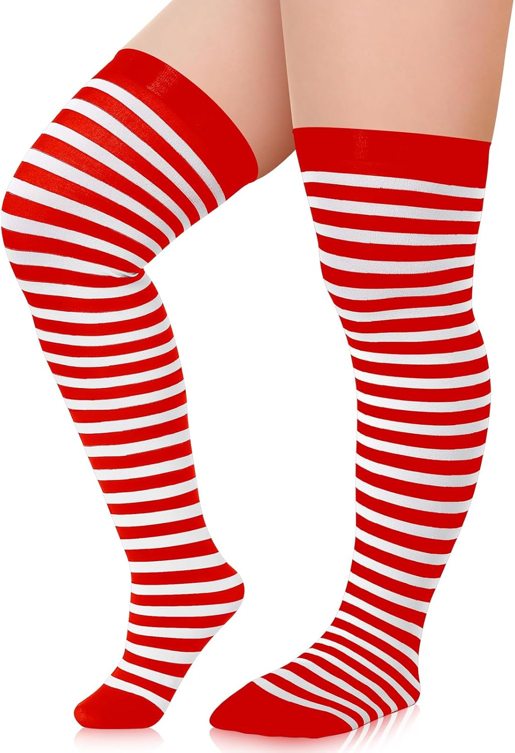 Eurzom Calcetines altos a rayas para mujer, talla grande, extra largos, sobre la rodilla, calentadores de piernas, disfraz de Halloween y Navidad