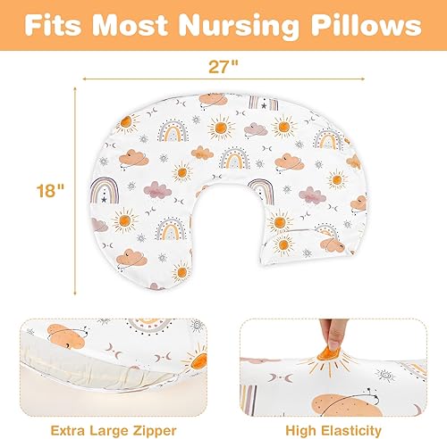 Miniatura 5 de Funda de almohada de lactancia, funda de almohada de lactancia para bebés, niñas y niños, suave y transpirable, arcoíris bohemio (solo funda)