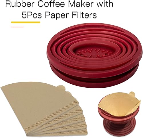 Miniatura 2 de Filtro plegable para cafetera, gotero de café reutilizable, cafetera de goma con 5 filtros de papel, para el hogar, campamento, viajes, oficina
